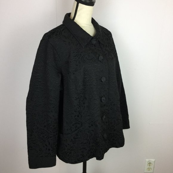 Croft & Barrow Blazer Jacket 2X Womans Plus Black Paisley Long Sleeve Button Up - Picture 3 of 16